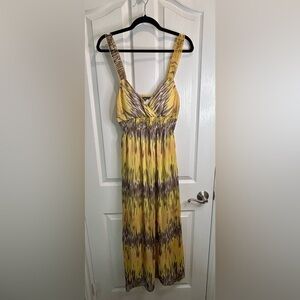 💛”Anthropologie Chaundry KC”Yellow and Brown Mixed Media  Smocked Maxi SunDress🤎